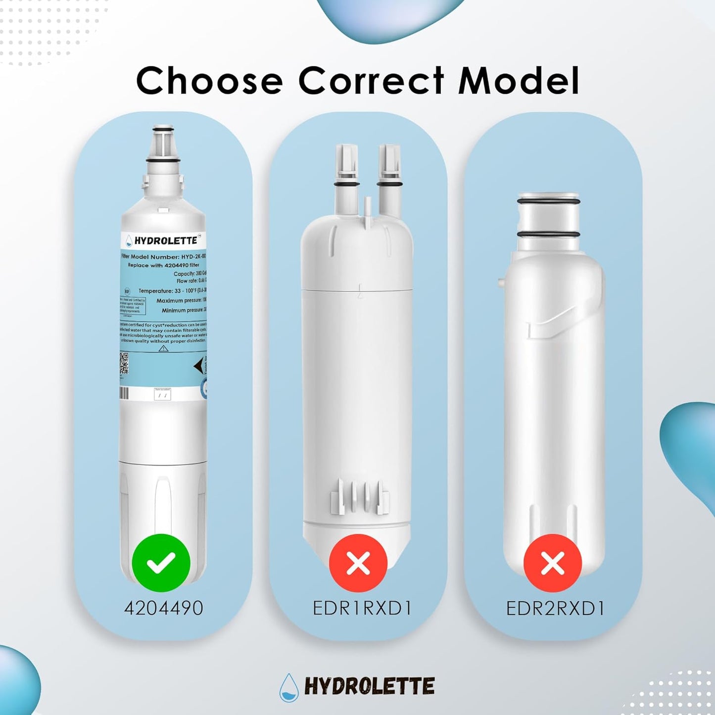 Water Filter Replacement for 4204490, HYD-2K-00 Compatible with Sub-Zero 4204490 4290510, 2 Pack