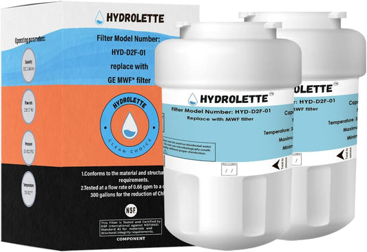 Water Filter Replacement for GE MWF, HYD-D2F-01 Compatible with SmartWater MWFP MWFA GWF BSS25JFRJWW WFC1201 RWF1060 197D6321P006 9991, 2 Pack