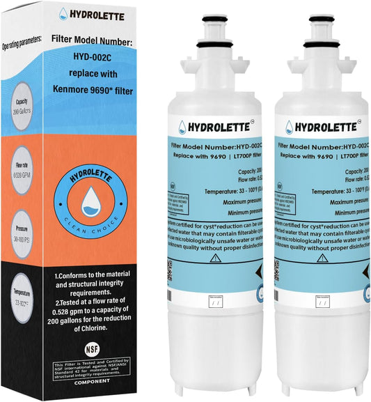 Water Filter Replacement for Kenmore Elite 46 9690, HYD-002C Compatible with LG LT700P LFXS29766S LFX31925ST 469690 R-9690 ADQ36006101 ADQ36006102 2 Pack